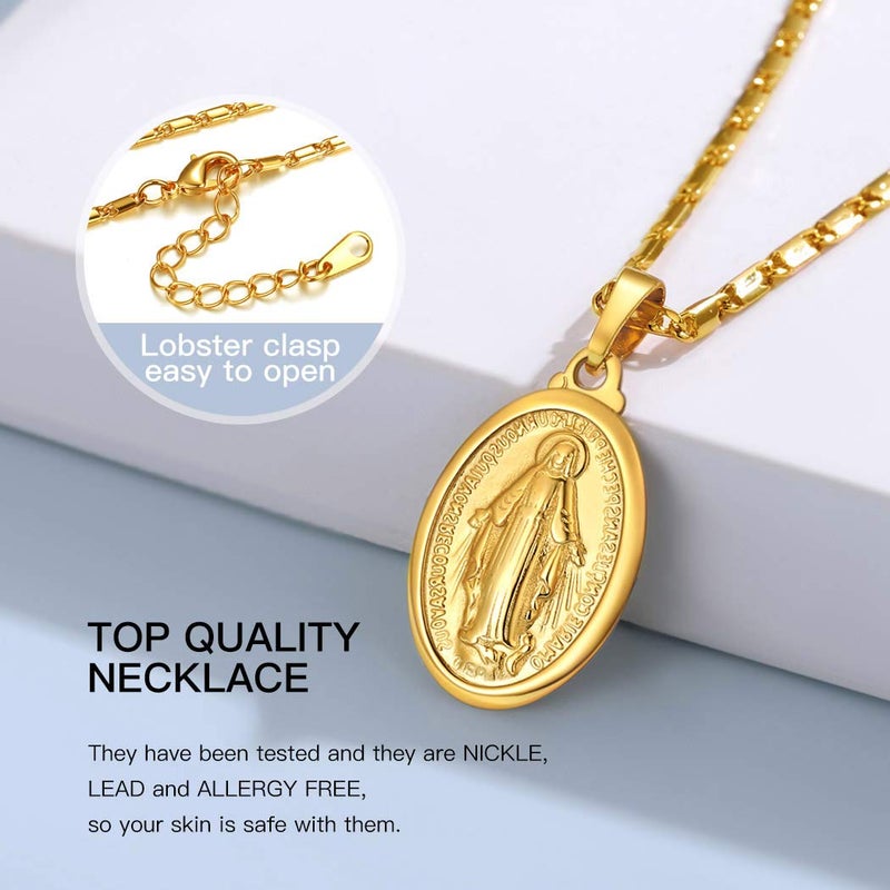 Suplight Vrigin Mary Medallion Necklace for Women, Catholic Religious Coin Necklace 18K Gold Filled De La Virgen Maria Medal Necklace - Image 4